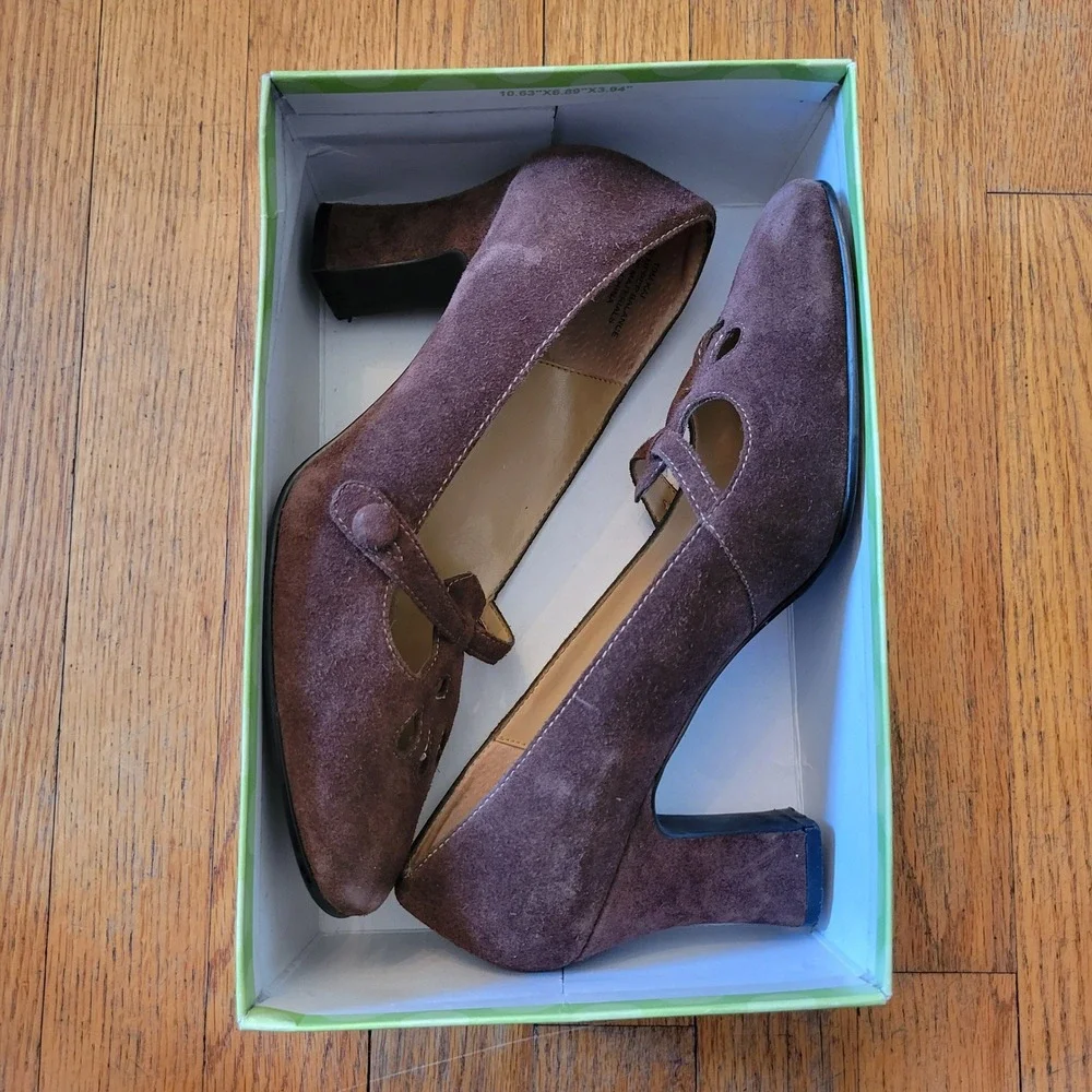 Madeline 10M Heels Brown Suede Mary Jane Cutout Block Heel KAI Whimsigoth Chunky